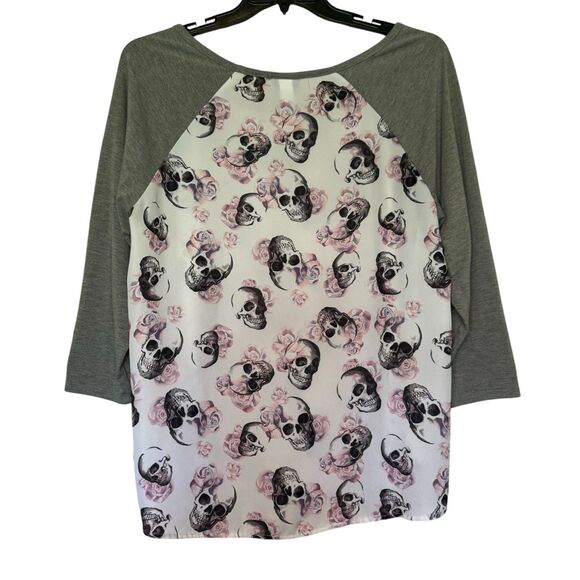 TORRID women's plus size 1X raglan skulls roses Halloween sheer spooky top shirt - Picture 2 of 12